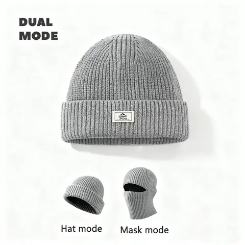 2 in 1 Unisex Winter Warm Knit Beanie Hat, Outdoor Knitting Hat, 1 Count Outdoor Cycling Casual Windproof Mask for Men & Women, Multifunctional Beanie Hat for Outdoor Cycling Skiing, Outdoor Hiking Hat, Outdoor Hats