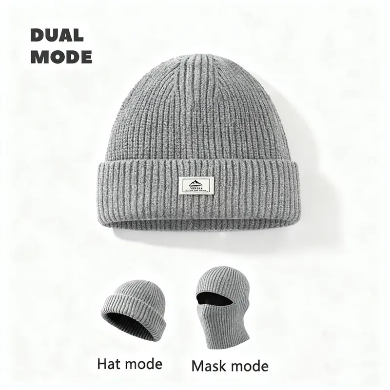 2 in 1 Unisex Winter Warm Knit Beanie Hat, Outdoor Knitting Hat, 1 Count Outdoor Cycling Casual Windproof Mask for Men & Women, Multifunctional Beanie Hat for Outdoor Cycling Skiing, Outdoor Hiking Hat, Outdoor Hats