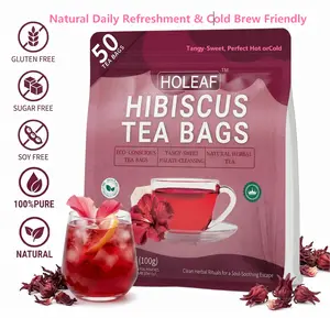 HoLeaf Hibiscus Tea Bags, 100% Natural Caffeine Free Vegan, Cold Brew Friendly, Individually Wrapped Herbal Tea, 50 Count