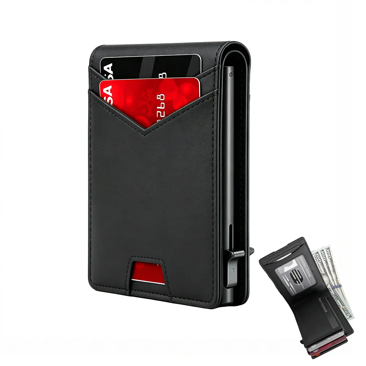 Men's RFID Minimalist Bifold Wallet - Bifold Card Holder Pop Up Wallet Metal Case with Cash Slot, Front Pocket with ID Window