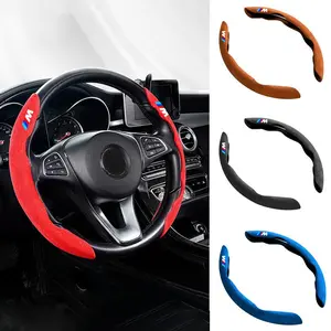 2pcs Suede Leather Round Breathable Car Steering Wheel Cover, Non-Slip Auto Accessories for Bmw M Performance E46 E90 E60 F10 F30 E39 E36 F20 E87 G30 E92 E91 X5 X3