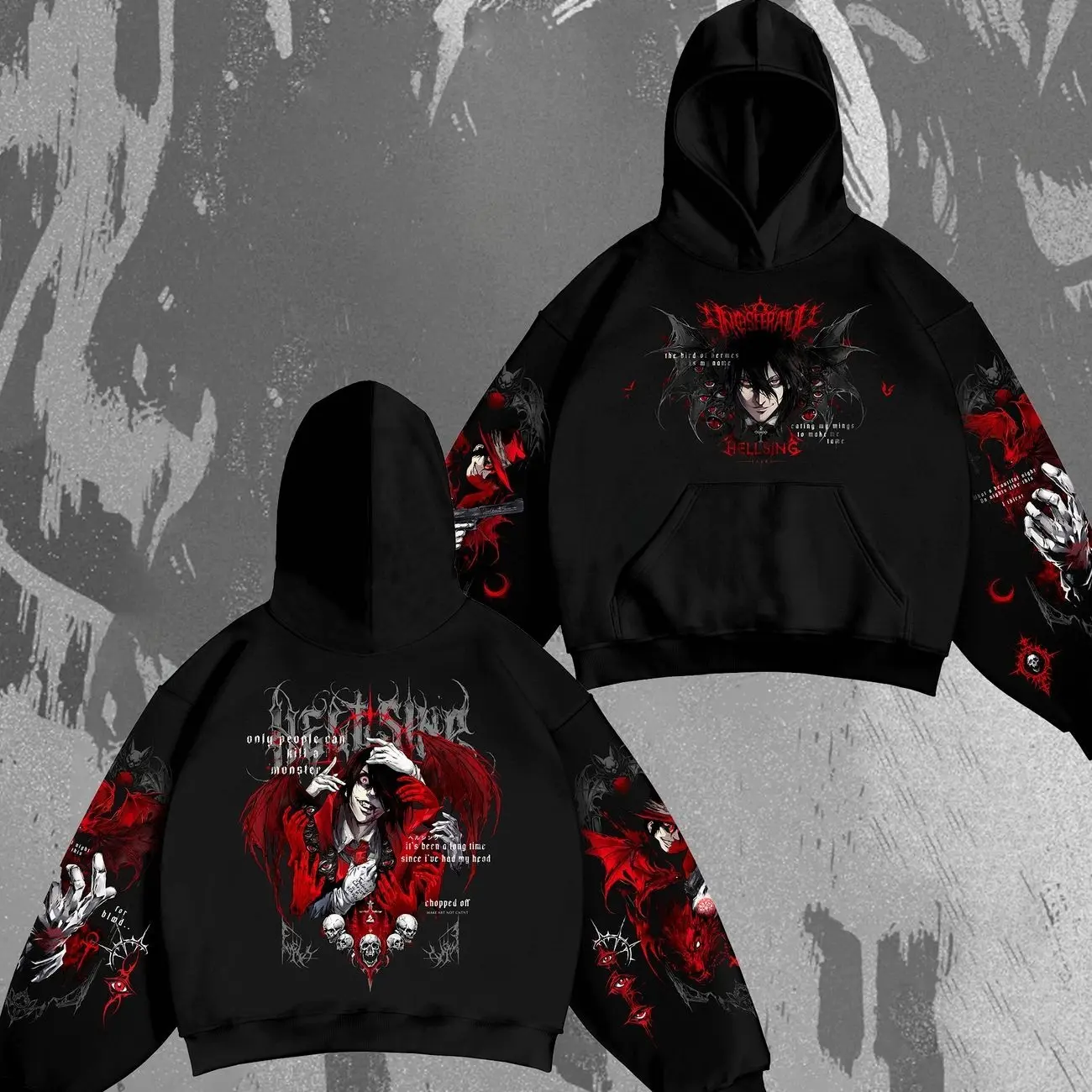 Hellsing Ultimate Alucard Vampire Hoodie - Red Goth Core Anime Streetwear Merch 8