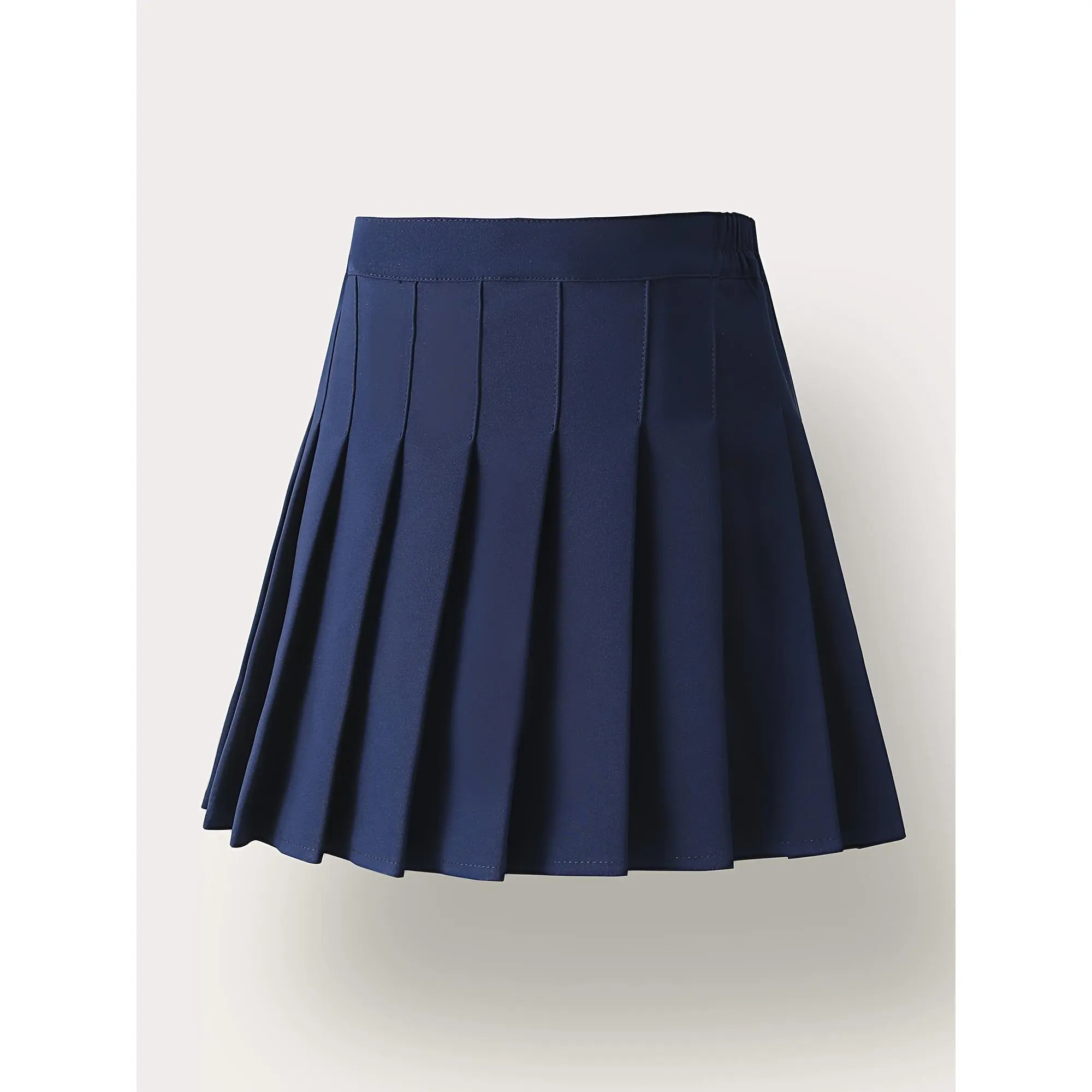 Girls' Chic Navy Blue Preppy Poly Blend Short Pleated Skirt - 100% Polyester & Spandex, Machine Washable, School Uniform for Children, Ideal for Everyday Use in Spring/Fall, Short Skirt, Preppy Look, Clothing