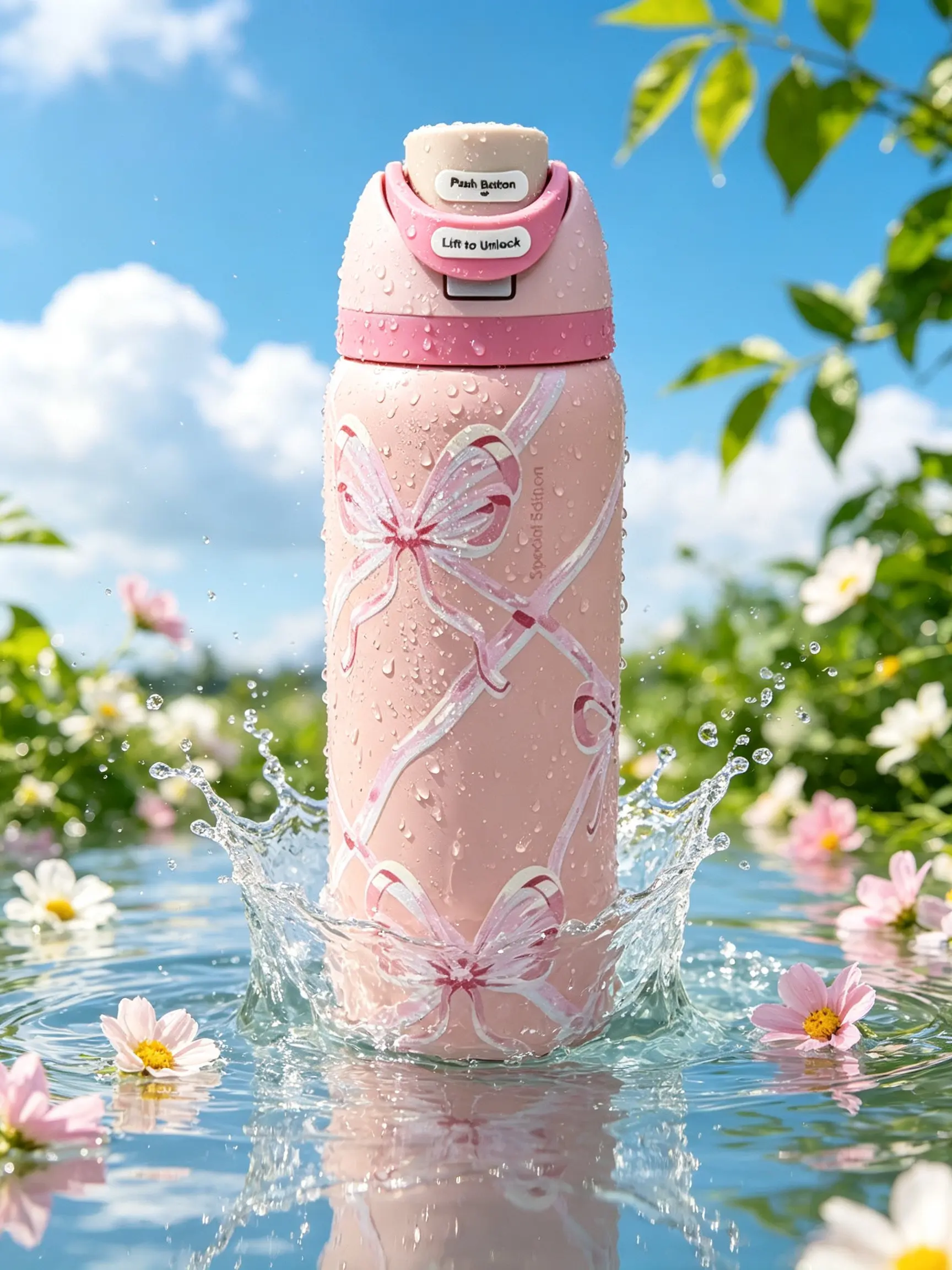 Owala 32oz FreeSip Vacuum Insulated Stainless Steel Tumbler - Soft Pastel Pink Coquette Bow Pattern, Double Wall Leakproof, 2-Way Sip Straw, Stylish Cold Beverage Traveler Tumbler, Cute Gift for Girls, Water Bottles, Flasks, Drinkware