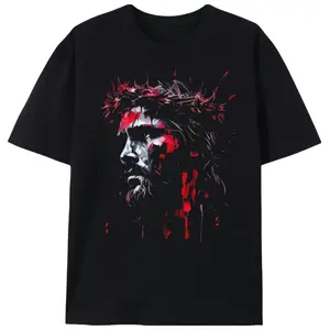 Unisex Christian T-Shirt with Jesus Graphic Print, Casual Short Sleeve 100% Cotton Fabric for Church & Daily Wear