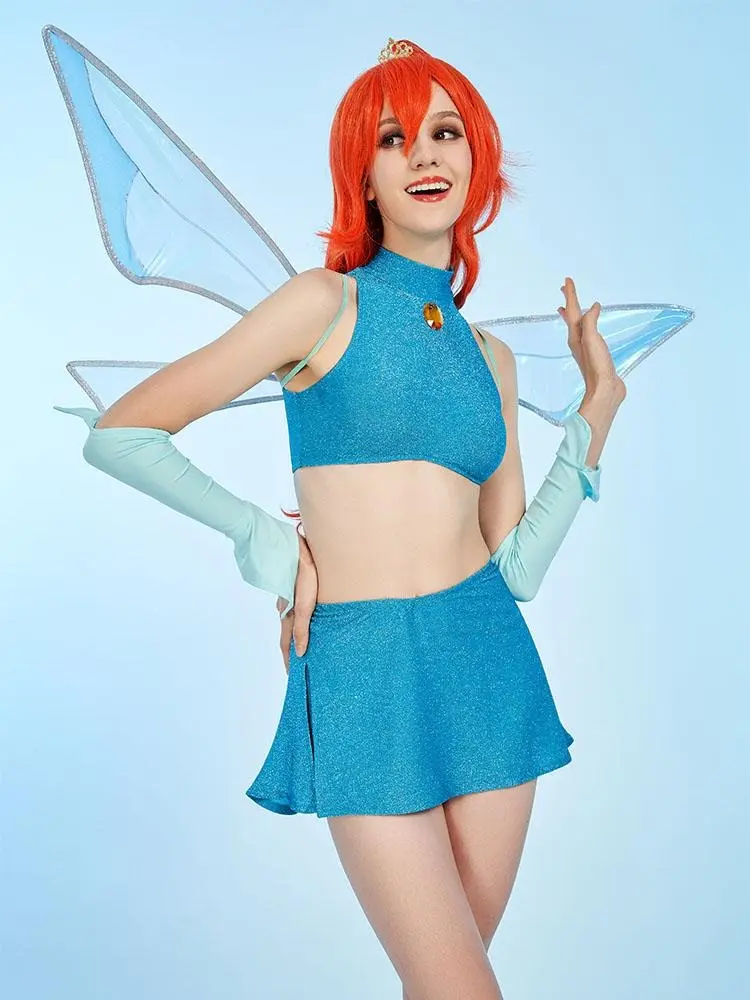 micotaku Women's Official Winx Club Bloom Cosplay Costume - Soft Fabric 2-Piece Clothing Set (Tops, Short Skirt & Accessories), All Seasons Party Wear, Comfortable Fantasy Cosplay Gear for Halloween