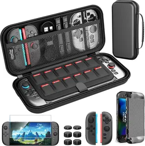 HEYSTOP Switch 2 Case Set - Protective Carrying Case with PC Cover & TPU Grip, Large Capacity for Accessories, HD Tempered Glass, Joystick Covers, Adjustable Console Protector