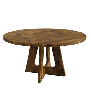 47" Round Dining Table Set for 4 to 6, Farmhouse Kitchen Table with Wooden Top and Pedestal Base, Circle Dinner Table for Dining Room, Kitchen Room