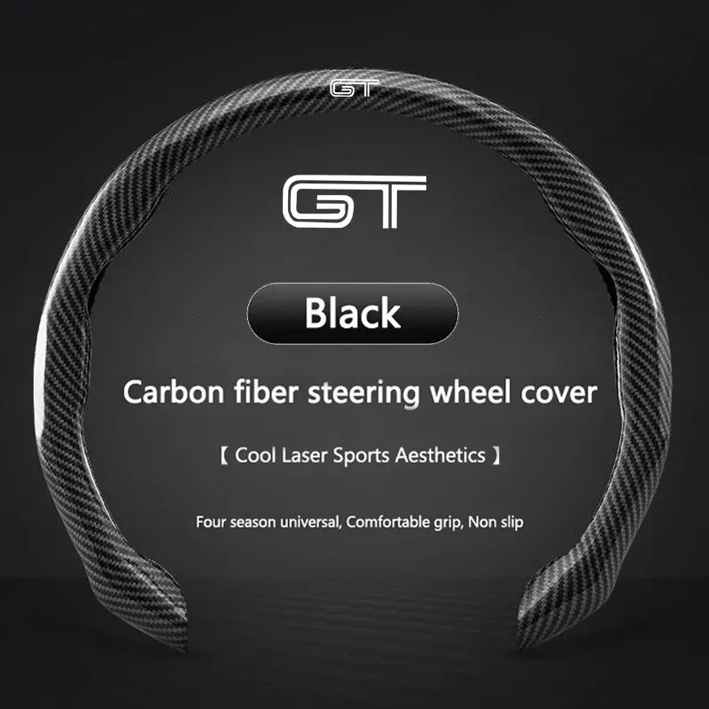 Carbon Fiber PVC Car Interior Steering Wheel Cover, Breathable Anti Slip, for Ford Mustang Shelby Gt Gt500 Gt350, Car Styling Accessories
