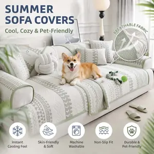 Summer Cooling Sofa Cover for Dogs & Cats 1PC, Breathable Pet-Friendly Anti-Scratch Couch Protector, Non Slip Machine Washable Furniture Seat Cover for 1/2/3/4 Seater Sofa, Washable Sofa Slipcover, Couch Covers