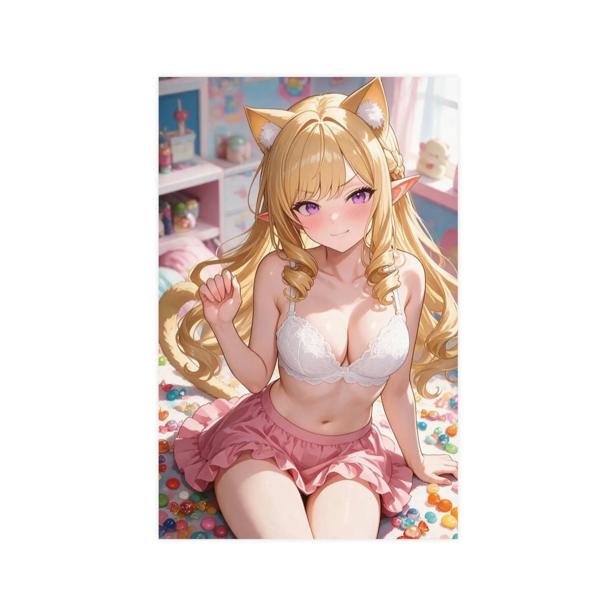 Blonde Catgirl Anime Poster Vertical Horizontal Matte Poster