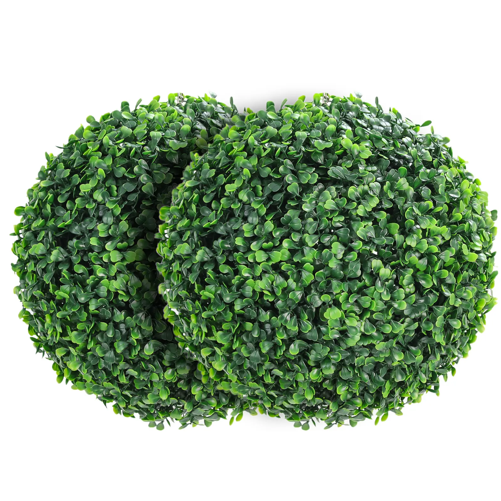 2-Pack 15-Inch Durable PE Leaf Artificial Boxwood Topiary Balls, UV-Resistant Outdoor Faux Green Ornaments with Natural Look, Low-Maintenance Floral Decor Spheres for Front Porch, Balcony