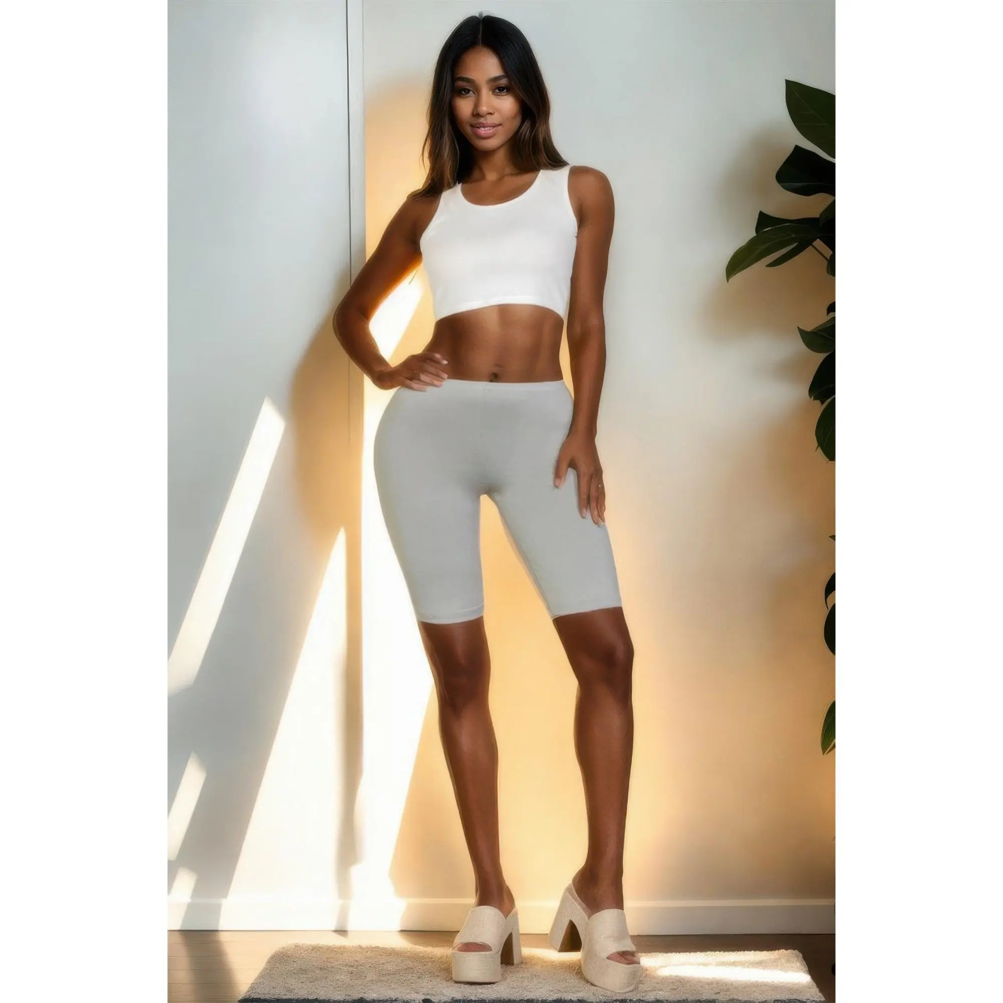 High-Waist Stretch Fabric Bike Shorts - S, M Sizes - for Sports & Outdoor Activities, Workout Clothes