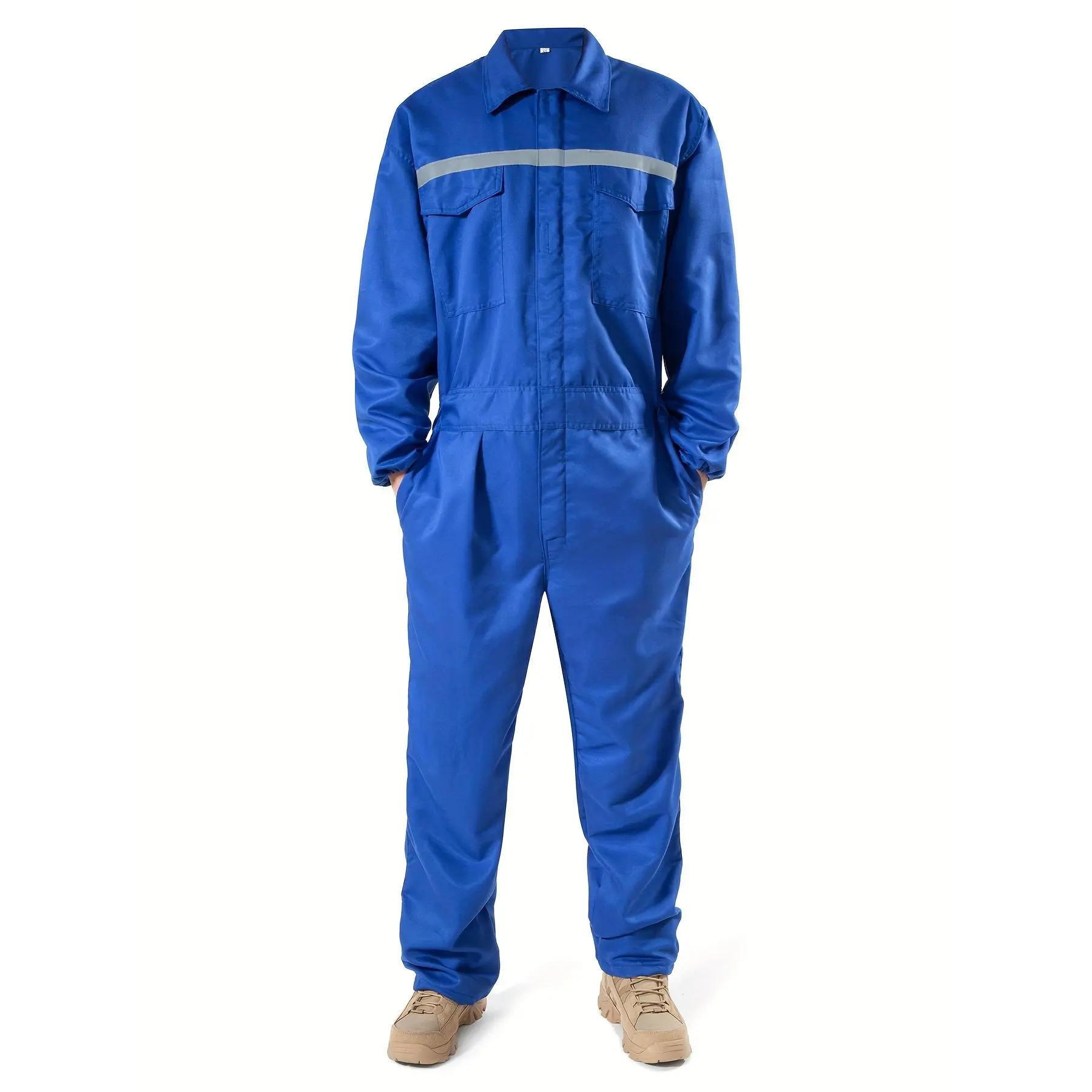 [Durable Work Suit] Breathable Durable Polyester Solid Color Loose Fit Regular Work Overall Suit, with Pocket, for Spring/Fall, Mechanics, Shipyard Workers