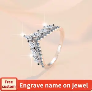 6A Cubic Zirconia S925 Sterling Silver Full Star Crown V Band Ring fashion jewelry accessory woman girl promise ring-222