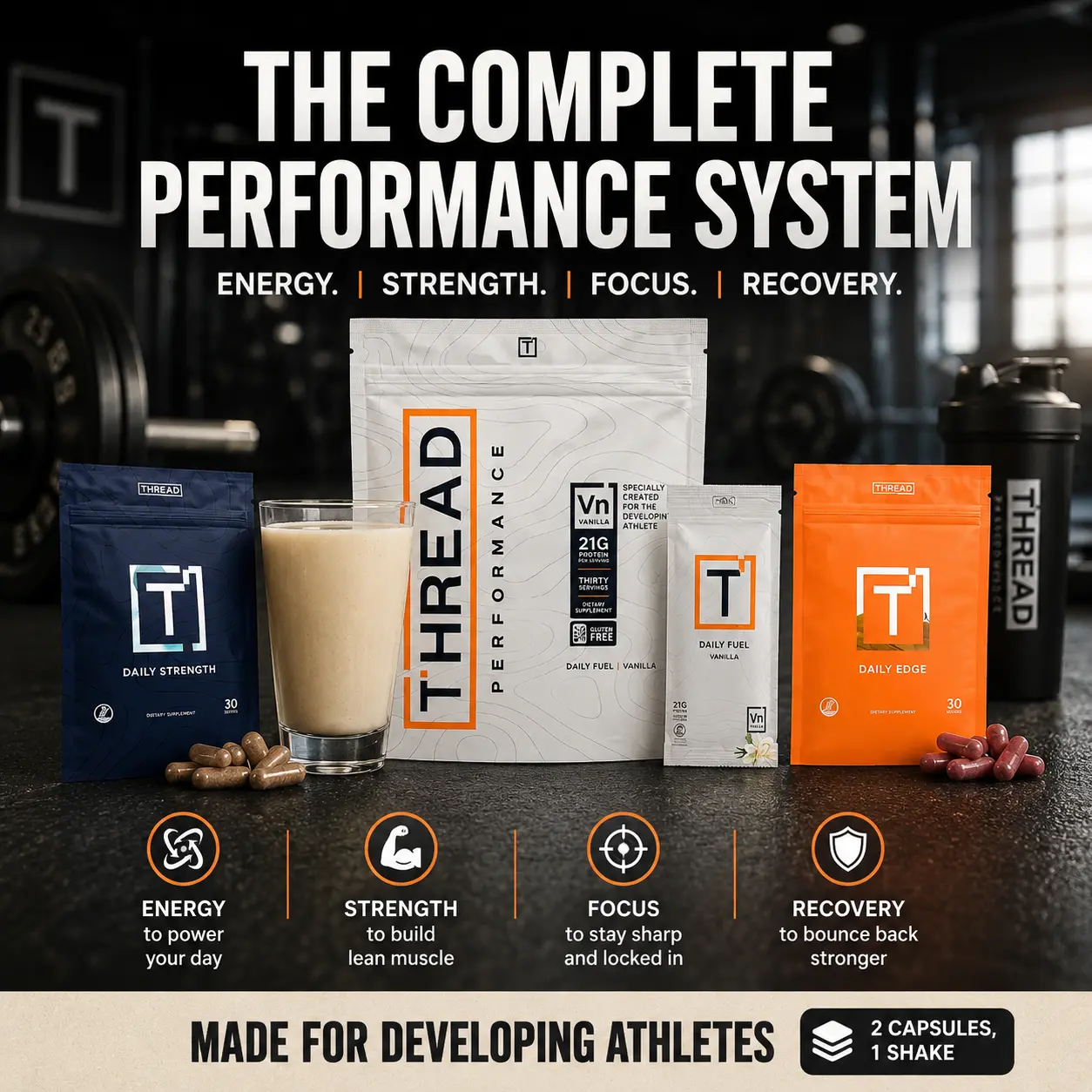 Thread Performance Performance Bundle | Complete Health & Wellness System for Young Athletes | Supporting Energy, Strength, Focus, Recovery, Muscle Growth, and Dietary Healthcare Needs