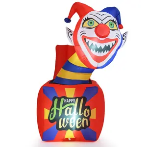 COSTWAY - 6 Ft Halloween Inflatable Clown with LED Lights for Indoor Outdoor Porch