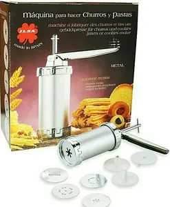 Ilsa Churro Maker Churrera with Assorted Nozzles Metal Silver Imported from Spain