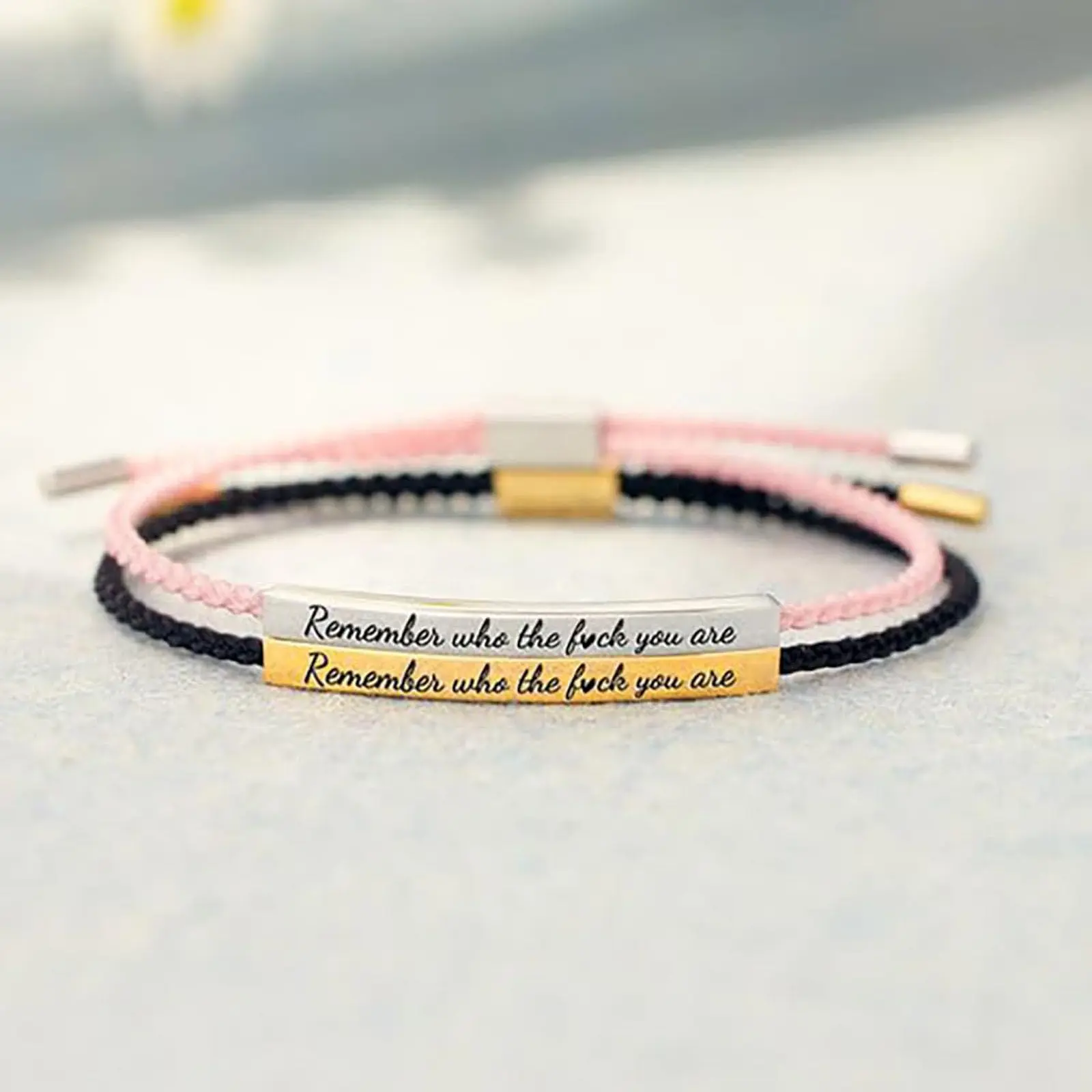 Inspire Bracelet Remember Who The F You Are - Bold Engraved Stainless Steel Adjustable Bracelet for Women Waterproof Durable Jewelry Gift, Adjustable Bangle, Inspirational, Bold Engraved Mantra, Graduation