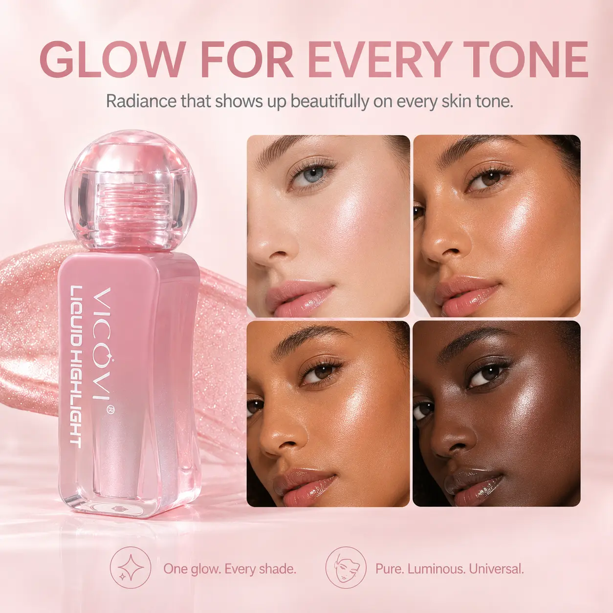 Liquid Highlighter Glow Drops - Luminous Pink, Dewy, Buildable, Blendable Natural Glow Face Illuminator for All Skin Tones, Long-Lasting, Lightweight, Compatible with Foundation, Moisturizer, Cosmetic Brush, Evening Bronzer Makeup Radiance Radiant, Beauty