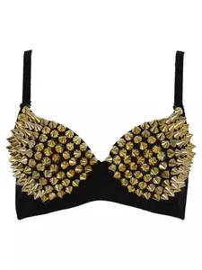 Women's Sexy Bra Performance Costume, Rivet Lace-Up Top, Handmade Dancewear, Dance Garment, Valentine's Day Gift, New Year Present, Dance Clothing