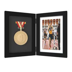 4x6 Inch Award Medal Hinge Frame, Modern Frames, Left Collection Medals Right Record Winning Memorial Photos, Perfect Gift Box for Collecting Awards