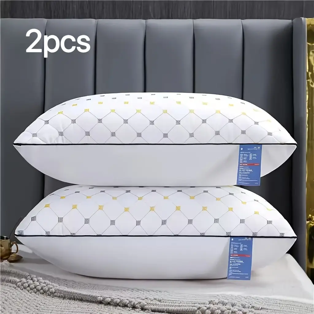 2pcs Soft Velvet Neck Support Sleeping Pillows (Buy 1 Get 1 Free) - 28x17in, 100% Polyester Cover & Polyester Fill, Slow Rebound, Machine Washable, Moisture-Wicking Microfibre, Modern Geometric White Design, All-Season Bedroom Decor for Side Sleepers, Nec