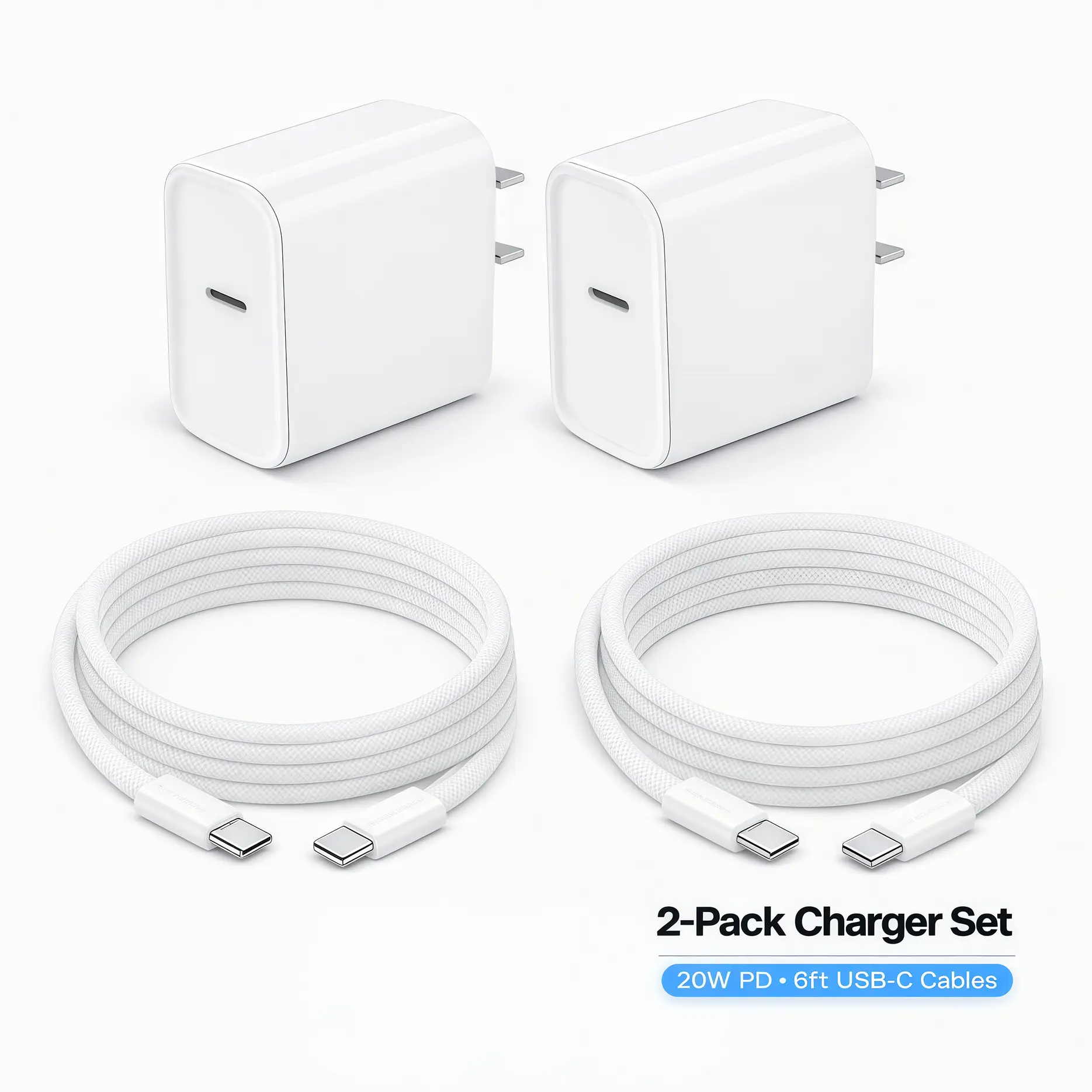 2-Pack 20W PD USB-C Fast Charger & 6FT Braided Cable Set For iPhone 17/16/15 Pro/Pro Max, AirPods, iPad Charging Electronic Usb And Usb C Charging Block Usb Wall Charger