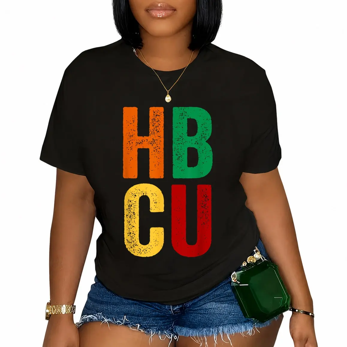 Women's HBCU Letters Graphic T-Shirt, Vintage Distressed 100% Cotton Round Neck Casual Top for College Alumni