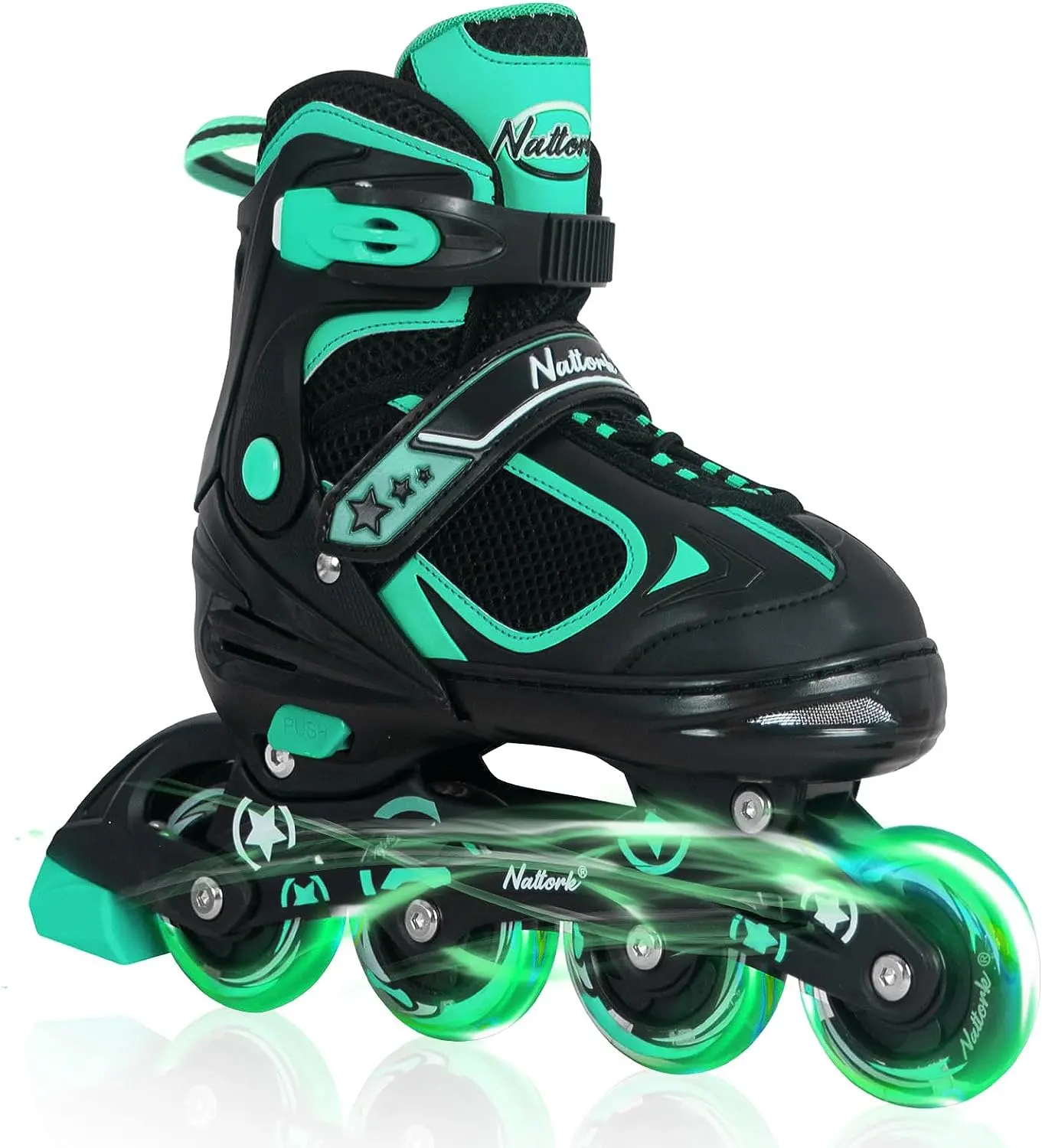 Nattork Adjustable Kids' Inline Skates (Model 139, Teal) - Light-Up Wheels Roller Blades Skating Shoes