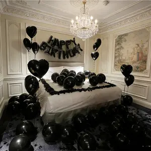 85pcs Black Theme Party Decoration Set with Latex Heart Banner Plastic Balloons Aluminum Foil Ball for Home Decor Photo Props Outdoor Gifts Happy Birthday Decor for Men Women
