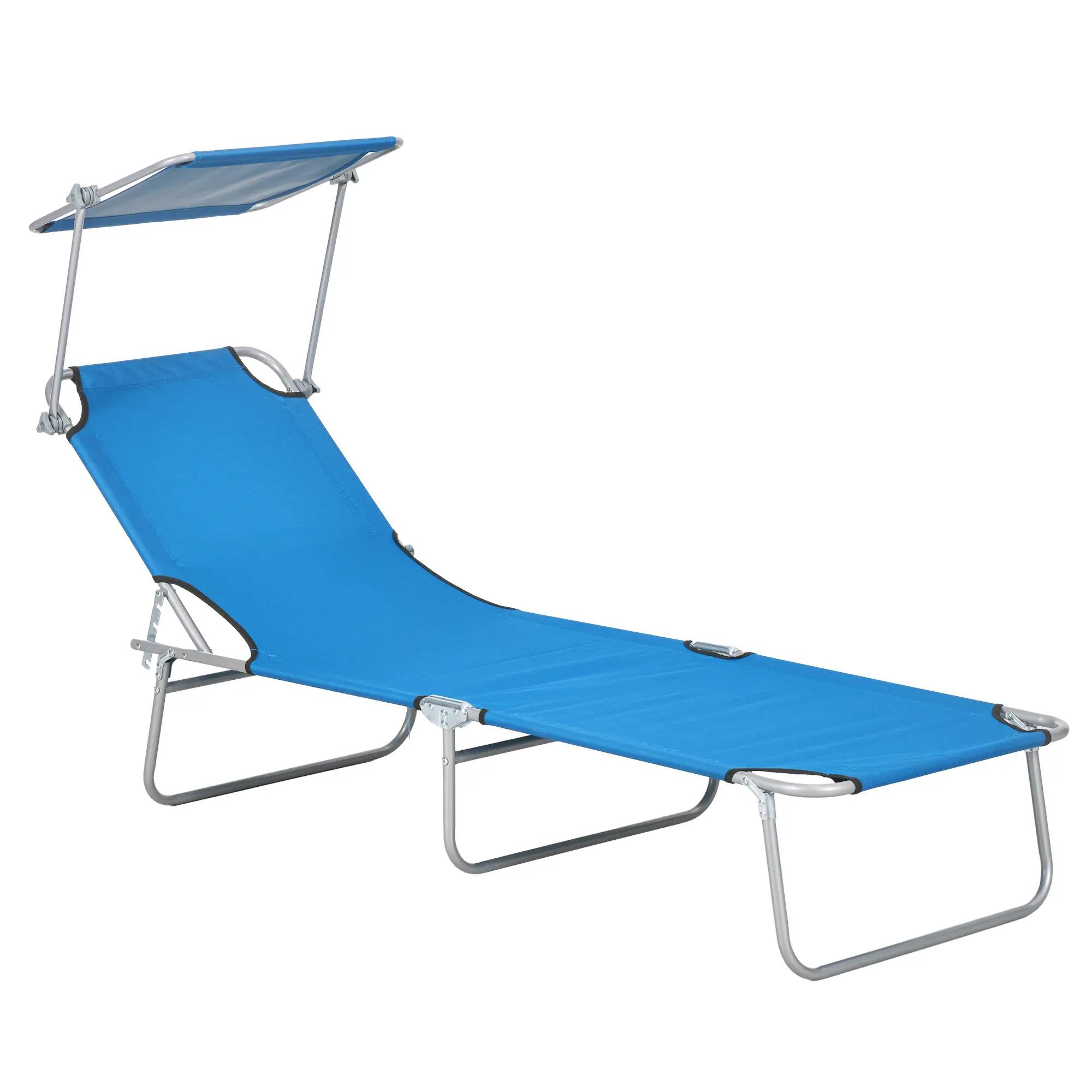 Outsunny Outdoor Lounge Chair, Adjustable Folding Chaise Lounge, Tanning Chair with Sun Shade for Beach, Camping, Hiking, Backyard, Tan