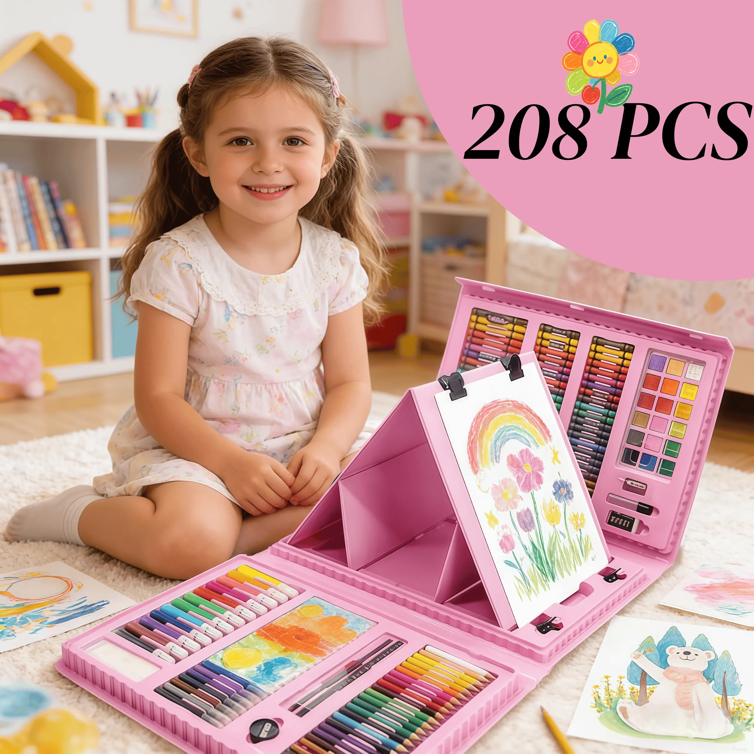 208pcs Super Large Art Set for Kids, Colorful Art Supplies, Coloring Supplies, Crayons, Colored Pencils, Markers, Perfect Gift for Children tiktokshopbacktoschool