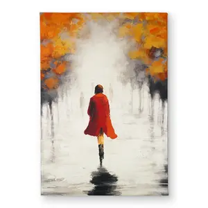 Begin Home Decor CODM1724GZYE8M 17 x 24 in. Woman with a Red Coat By Fall - Gray Indoor Outdoor Door Mat