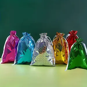 Ribbon Drawstring Candy Bag Plastic Sealed Gift Bag Fresh Laser Bag Gift Packaging Set Holiday Birthday Party Gift Decoration Bags