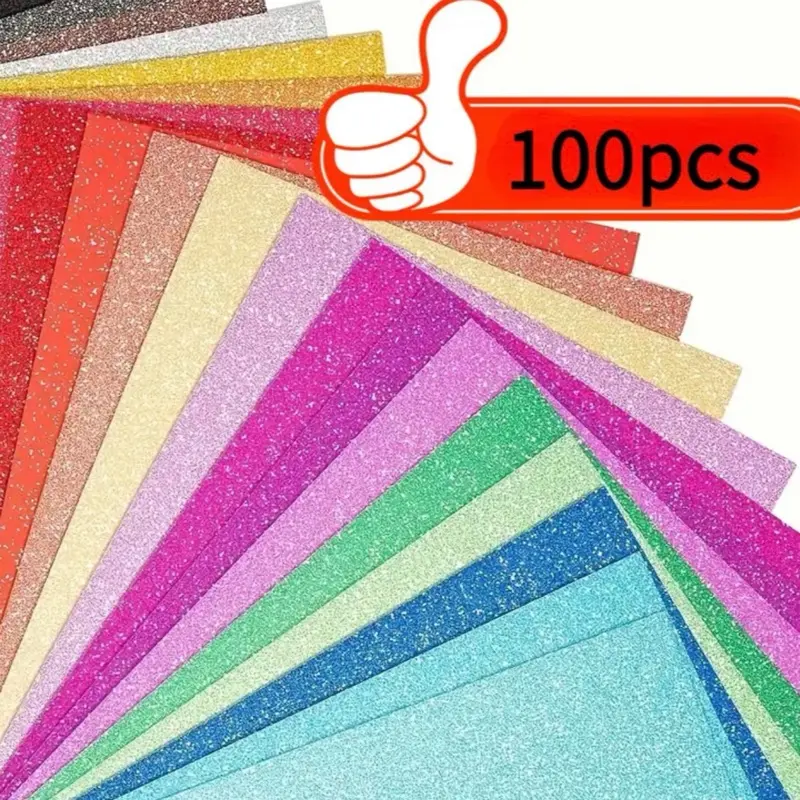 100 Sheets Baking Glitter Pearlescent Cardstock - DIY Craft Paper with Glitter Effect - for Scrapbooking, School Projects, Party Decorations