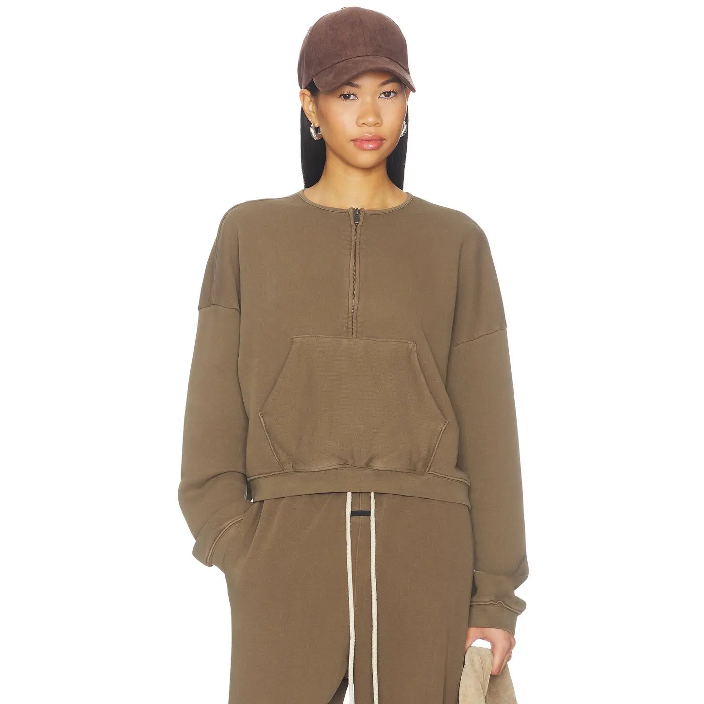 Fear of God ESSENTIALS Relaxed Half Zip Sweater in Washed Moss