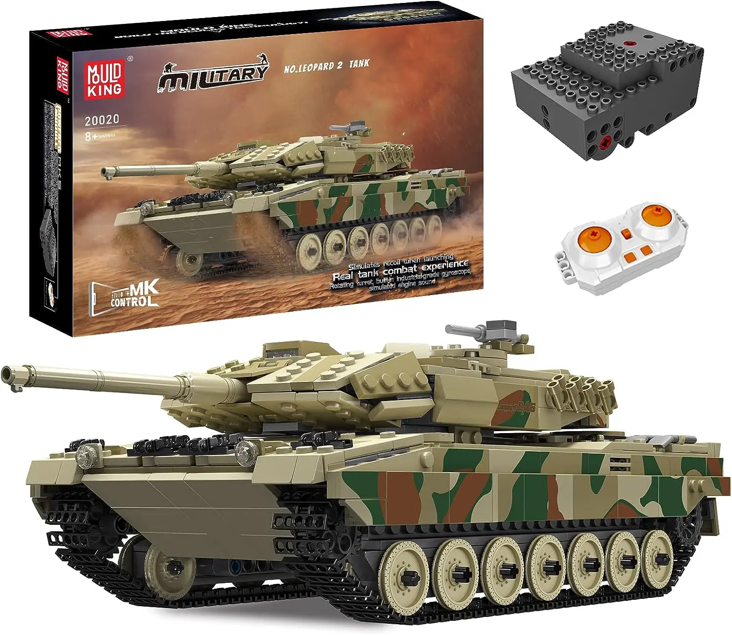 Mould King 20020 Leopard 2 Tank Remote Control Military Building Block Model Set Kid Adult Toy 1091 Pcs Vehicle Simulation summerwins