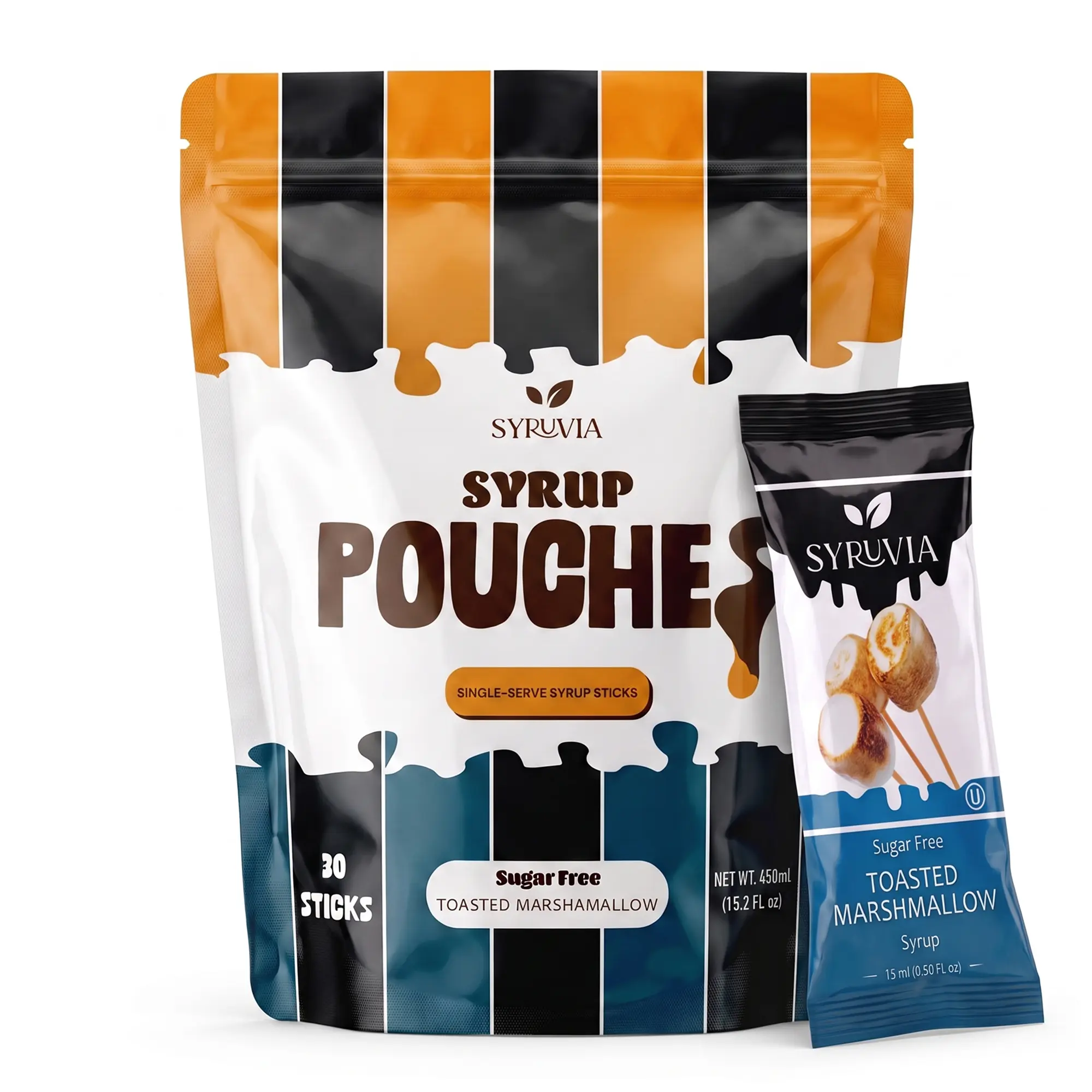 Syruvia Sugar Free Toasted Marshmallow Syrup Pouches, Coffee Syrup Sticks for Coffee, Tea, Lattes & Desserts, 30 Count (15 mL Each)