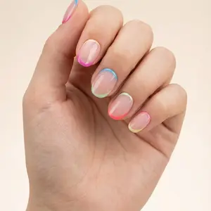 Simple Color Edge Short Square False Nails, European and American Style Detachable Nail Tips, 24 Pieces, Model 53hj-04