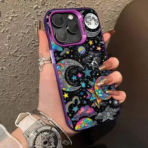 Compatible with iPhone 13 1pc Romantic Colorful Starry Sky Compatible For Phone 16/15/14/13/12/11/8/ 7ProMax/Pro/Plus/Xs Max/XS/X,For Compatible With Colored Simple  Fall Prevention Anti-Shock, Anti-Slip, Anti Drop, Camera Lens Protection