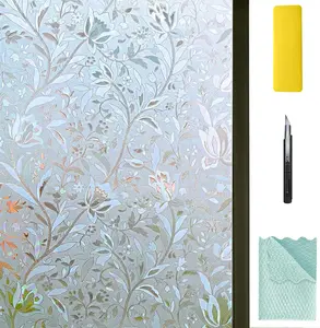 [ NEW DEAL ] Window Privacy Film, Bathroom Stained Glass Decorative Window Clings, 3D Frosting Static Cling Windows Covering Flower Anti-UV Sun Blocker Heat Control for Home 17.7" x 78.7"