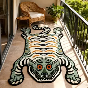 Unusual Shape Creative Gradient Tiger Print Carpet, Fashionable Plush Animal Print Rug for Living Room Bedroom Balcony, Easy Care Large Area Mat, Tiger Pattern Rug, Decorative Area Rug