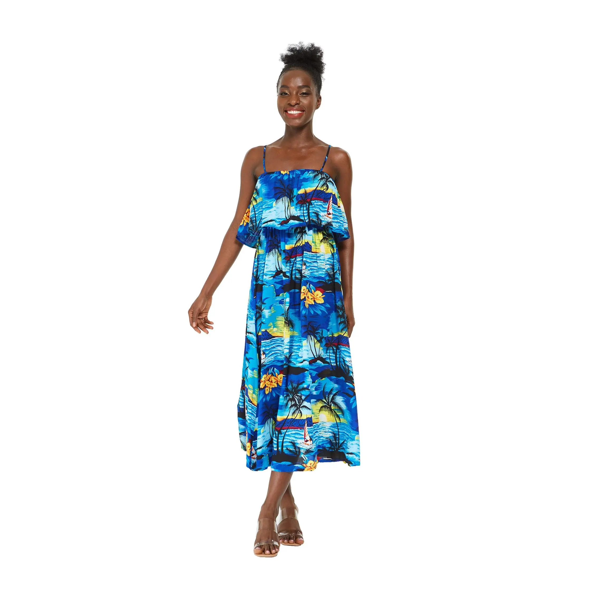 Women's Charming Muumuu Dress in Sunset Blue