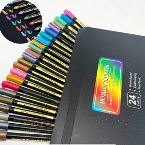 Metallic Color Acrylic Markers, 12/24pcs Paint Glitter Pens, Water Based, Multi Surface, Compatible with Plastic Surfaces, Art Supplies for Adults Kids DIY Crafts, DIY Craft Kit, Acrylic Marker Set, Acrylic Painting Pens