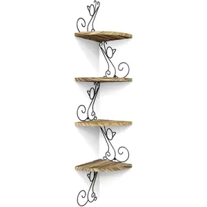 PLL Wall Mount Corner Shelves 4 Tier Floating Corner Storage  Shelves Decorative Rustic Radial Shelf in  Shape Carbonized Black