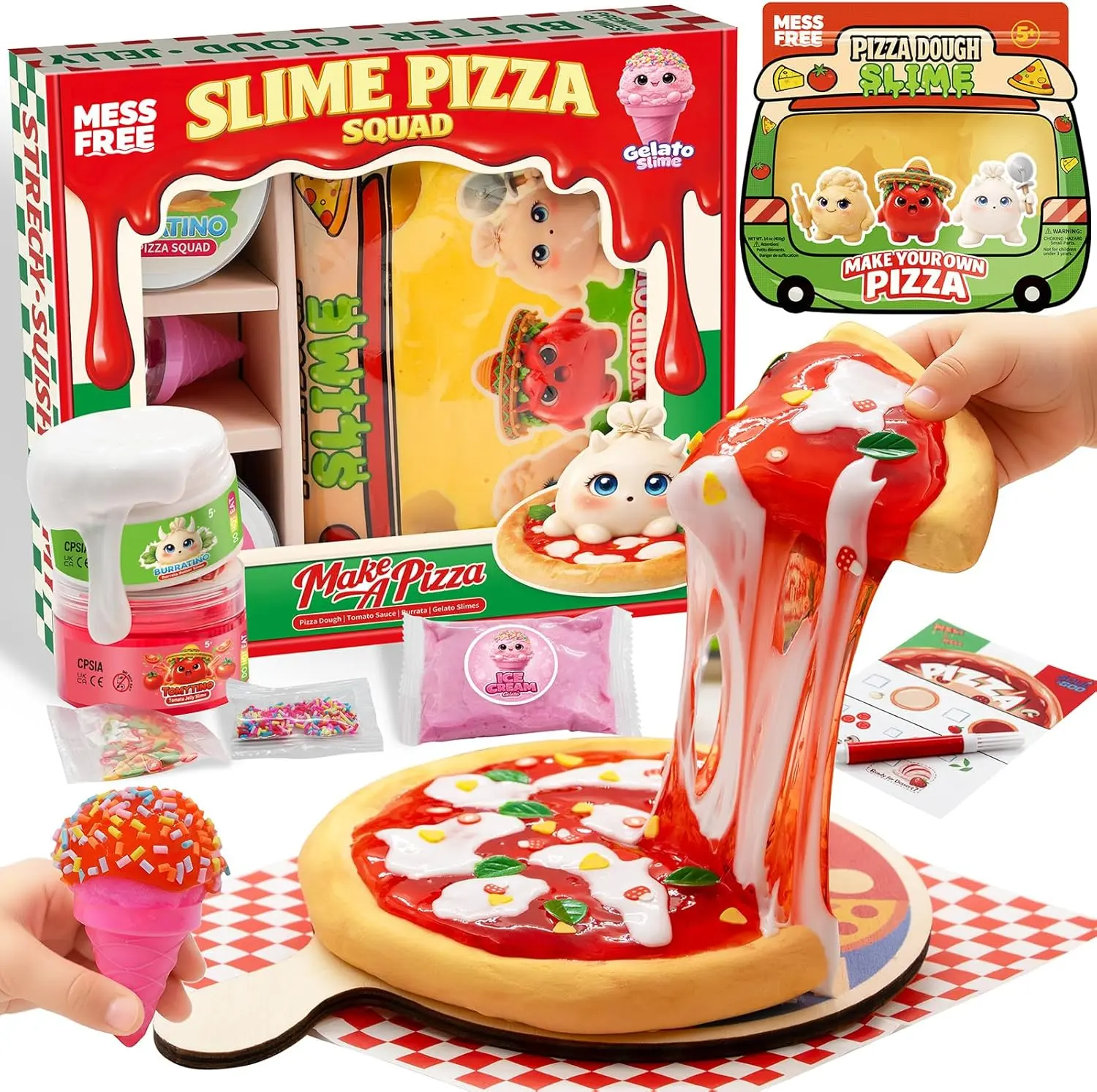 Summer Spring Gift Pizza Slime Kit for Kids, Satisfying ASMR Cheese Pull Cloud, Butter, Jelly & Ice Cream Food Slime, Non-Sticky Variety Pack, Blind Bag Charms, Arts and Crafts,Party, Birthday Gift Girls Boys Ages 5-12