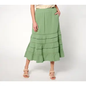 Isaac Mizrahi Live! Petite Bridgehampton Gauze Tiered Skirt