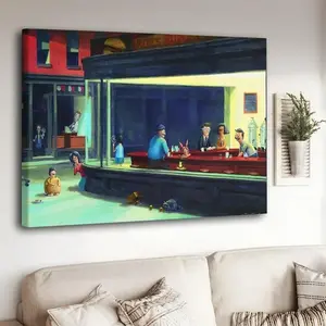 A Classic With Cheese High Quality Canvas Print 24" x 15.75" Nighthawks Fanart Wall Decoration Room Kitchen Paintings Unframed Artistic Ornaments wall decor posters