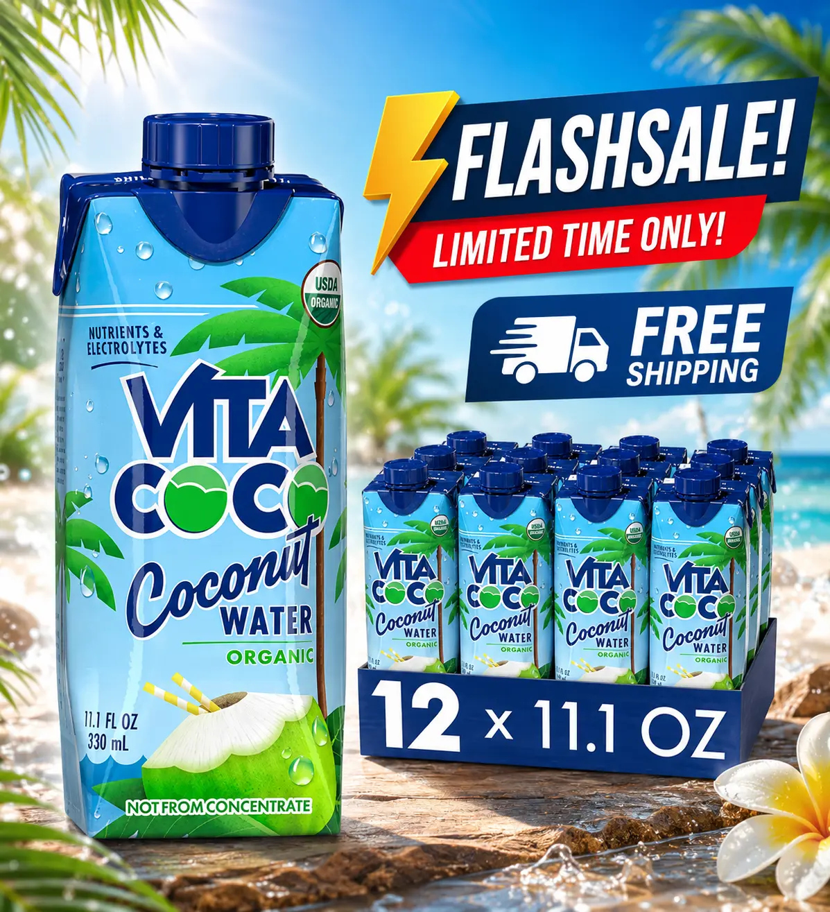 Vita Coco Coconut Water, Pure Organic | Refreshing Coconut Taste | Natural Electrolytes | Vital Nutrients | 11.1 Oz (Pack Of 12)